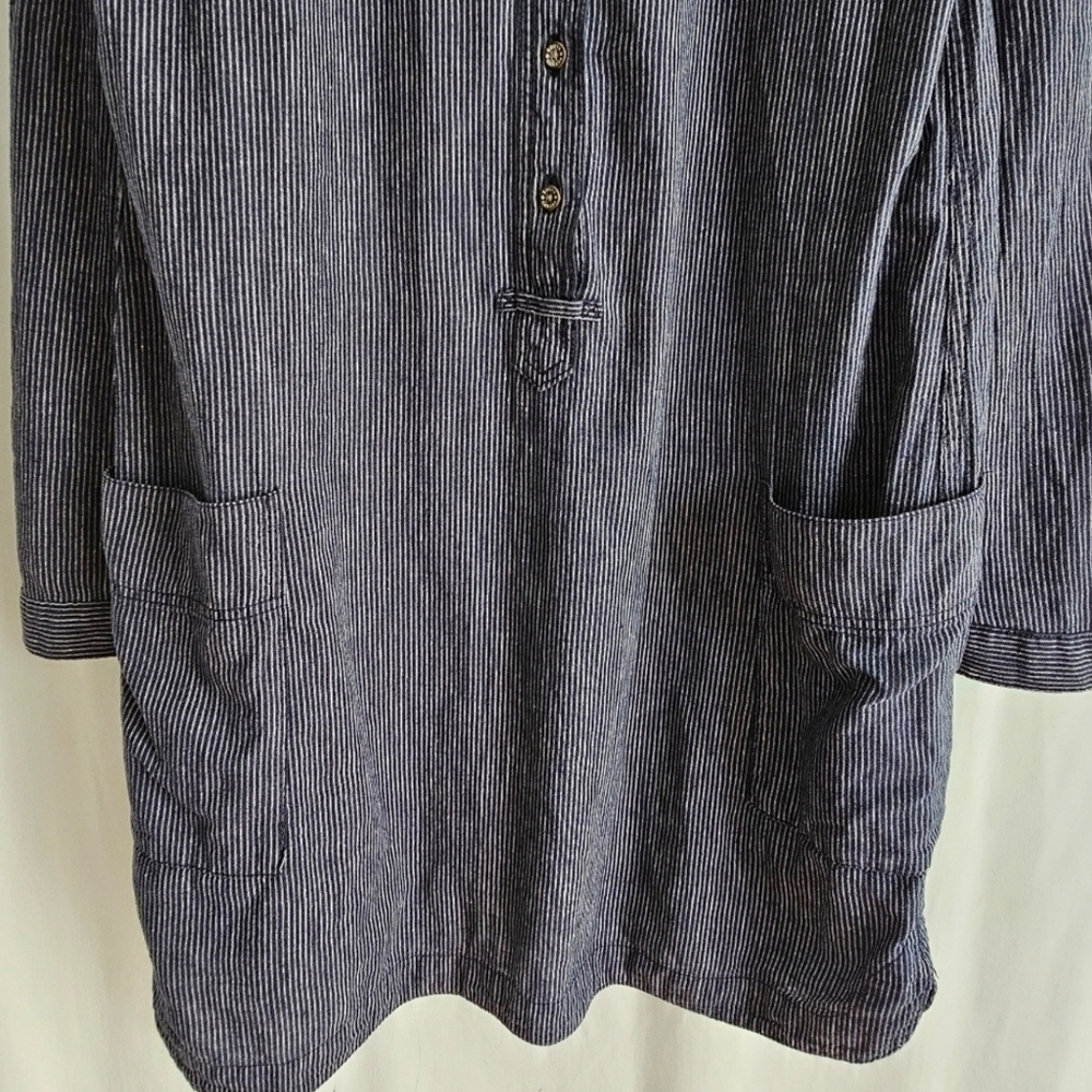 🇨🇦 Roots Navy Blue Stripe Hemp Shirt Dress - Picture 8 of 16